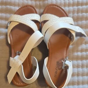 Maurices White and Brown Sandals with Crisscross Straps